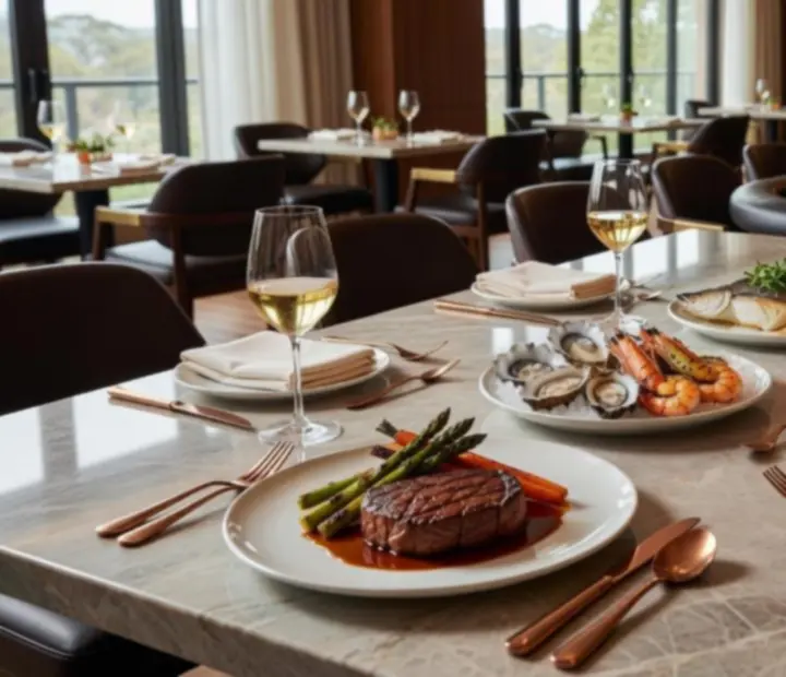 Chef’s table with seasonal dishes set beside a refined card table