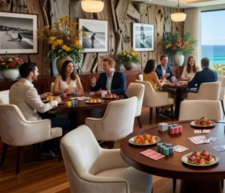 Elegant card room with group packages set for dining and offline poker