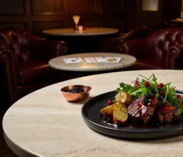 Elegant Australian restaurant lounge with premium food, drinks, pale timber and brushed copper details
